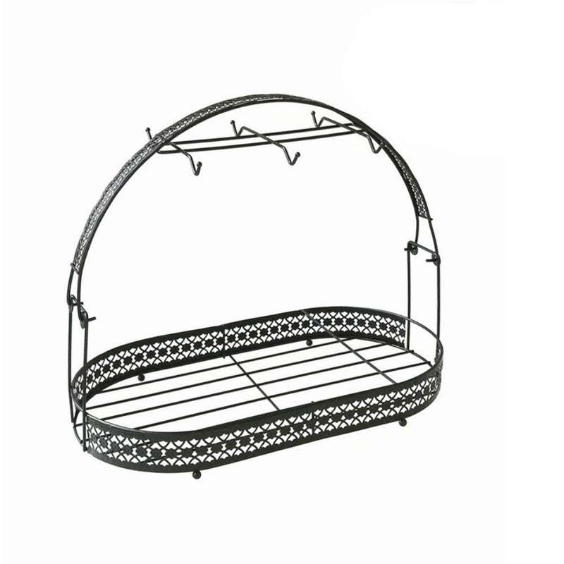 Piscepio Coffee Cup Holder Stand - Wrought Iron Mug Rack and Dishes Organizer - Drainer Storage Drying Rack for Counter, Cabinet, Table, Kitchen, Restaurant, Office (Black B) - Image 1